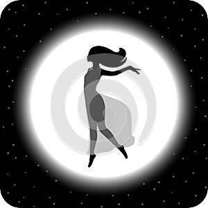 Flying woman on the moon background