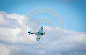 Flying WW2 spitfire aircraft