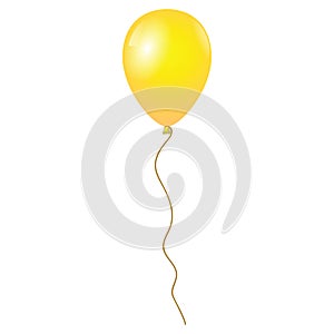 Flying yellow balloon isolated on white background