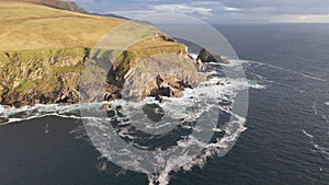 Flyingfrom Malin Beg towards Slieve League cliffs in County Donegal, Ireland