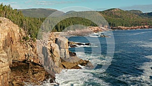 Flyover Acadia shore in Maine