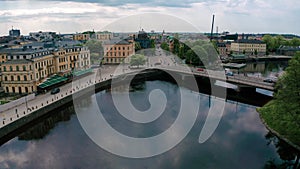 Flyover Downtown Karlstad Sweden Aerial