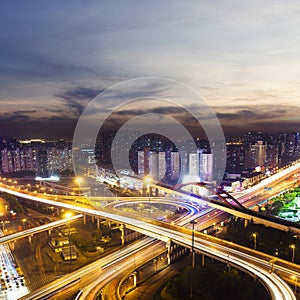 Flyover in modern city at night