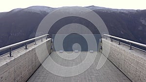 Flyover Shot of a Lookout Point in Norway to a Fjord