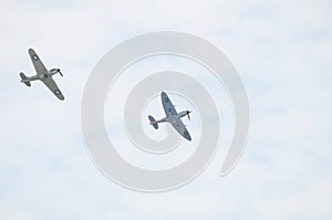 RAF BBMF, Battle of Britain Memorial Flight, flypast - Spitfire and Hurricane centred in image