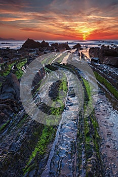 Flysch in the Basque Country beach Barrika, Spain