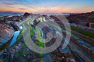 Flysch in the Basque Country beach Barrika, Spain