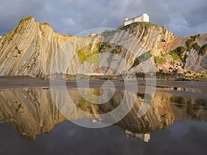 Flysch and Itzurun beach and San Telmo chapel , Zumaia.