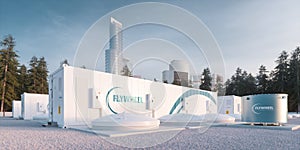 Flywheel energy storage system units designed for city electric supply. 3d rendering