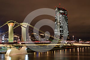 FlÃÂ¶sser bridge with ECB in background, Frankfurt am Main photo