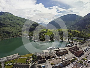 Flåm, Norway Aerial Wide Angle Panorama