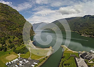 Flåm, Norway Fjord Aerial Wide Angle Panorama