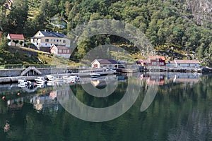FlÃ¸rli community in Lysefjord Lysefjorden fjord in Norway in summer