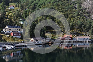 FlÃ¸rli community in Lysefjord Lysefjorden fjord in Norway in summer