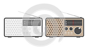 Am fm digital stationary radio receiver with antenna. Simple flat vector illustration. Old vintage broadcast icon