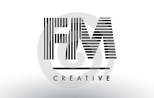 FM F M Black and White Lines Letter Logo Design.