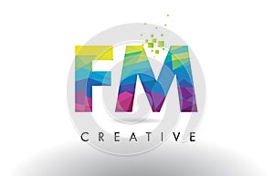 FM F M Colorful Letter Origami Triangles Design Vector.