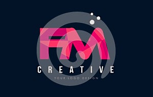 FM F M Letter Logo with Purple Low Poly Pink Triangles Concept