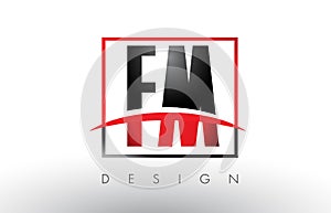 FM F M Logo Letters with Red and Black Colors and Swoosh.