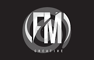 FM F M White Letter Logo Design with Black Background.