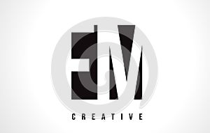 FM F M White Letter Logo Design with Black Square.