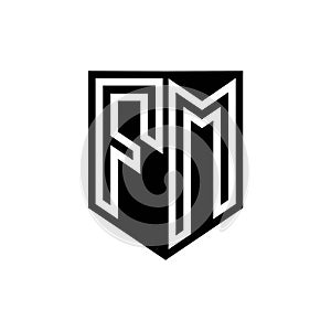 FM Logo monogram shield geometric white line inside black shield color design