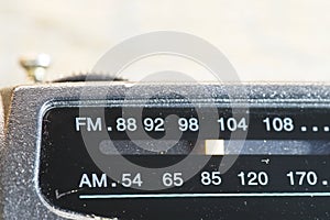 AM FM radio dial with dust and scratches