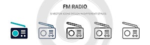 Fm radio icon in filled, thin line, outline and stroke style. Vector illustration of two colored and black fm radio vector icons