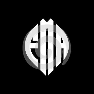 FMA circle letter logo design with circle and ellipse shape. FMA ellipse letters with typographic style. The three initials form a