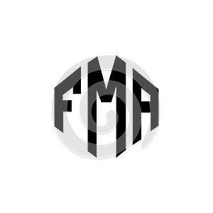 FMA letter logo design with polygon shape. FMA polygon and cube shape logo design. FMA hexagon vector logo template white and