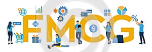 FMCG. Fast Moving Consumer Goods acronym. Quickly moving product, short term goods. Business and commerce concept with big word or