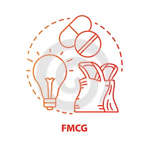 FMCG red concept icon. Fast moving consumer goods idea thin line illustration. Low cost and quickly sold products
