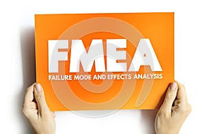 FMEA - Failure Modes and Effects Analysis acronym, business concept on card photo