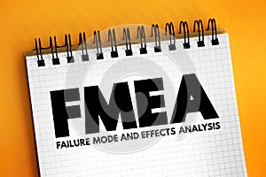 FMEA - Failure Modes and Effects Analysis acronym, business concept for presentations and reports