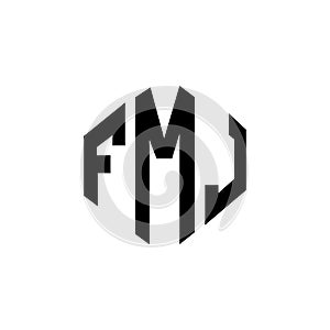 FMJ letter logo design with polygon shape. FMJ polygon and cube shape logo design. FMJ hexagon vector logo template white and