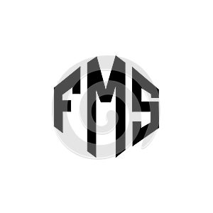 FMS letter logo design with polygon shape. FMS polygon and cube shape logo design. FMS hexagon vector logo template white and photo