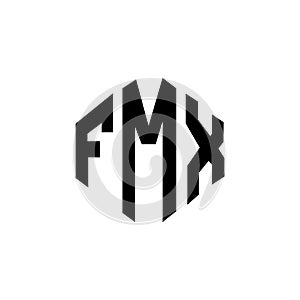 FMX letter logo design with polygon shape. FMX polygon and cube shape logo design. FMX hexagon vector logo template white and photo