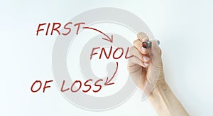 FNOL - First Notice Of Loss acronym, business concept on blackboard
