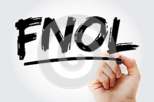 FNOL - First Notice Of Loss acronym with marker, business concept background