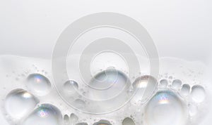 Foam border design on white background. Liquid soap bubbles, Foam bubbles background