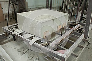 Foam concrete blocks production. Lightweight construction brick. Lightweight foamed gypsum block