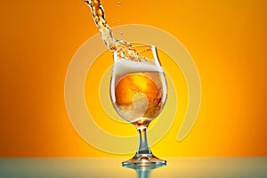 foam drink bubble cold glass splash glassware gradient background beer alcohol. Generative AI.