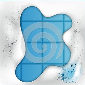 Foam effect isolated on blue background. Soap, gel or shampoo bubbles overlay texture. Vector shaving, mousse foam top