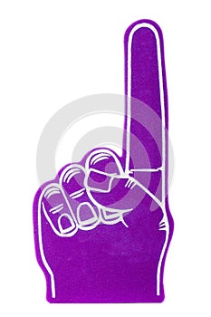 Foam fan finger on a white background