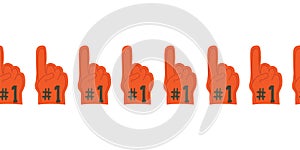 Foam finger with number one text seamless vector border.Supporting a sport team symbol. For sport events, football, soccer,
