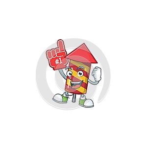 Foam finger red stripes fireworks rocket on mascot cartoon style