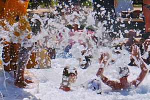 Foam flies at people at hotel pool party - Tunisia, Sousse, El Kantaoui