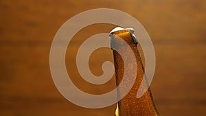 Foam flows down on a brown beer bottle (No 1.2)