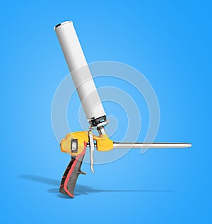 Foam gun on blue background 3d render