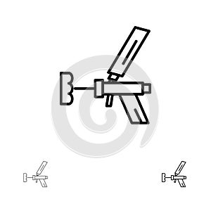 Foam gun, Building, Construction, Foam, Repair, Tool, Gun Bold and thin black line icon set